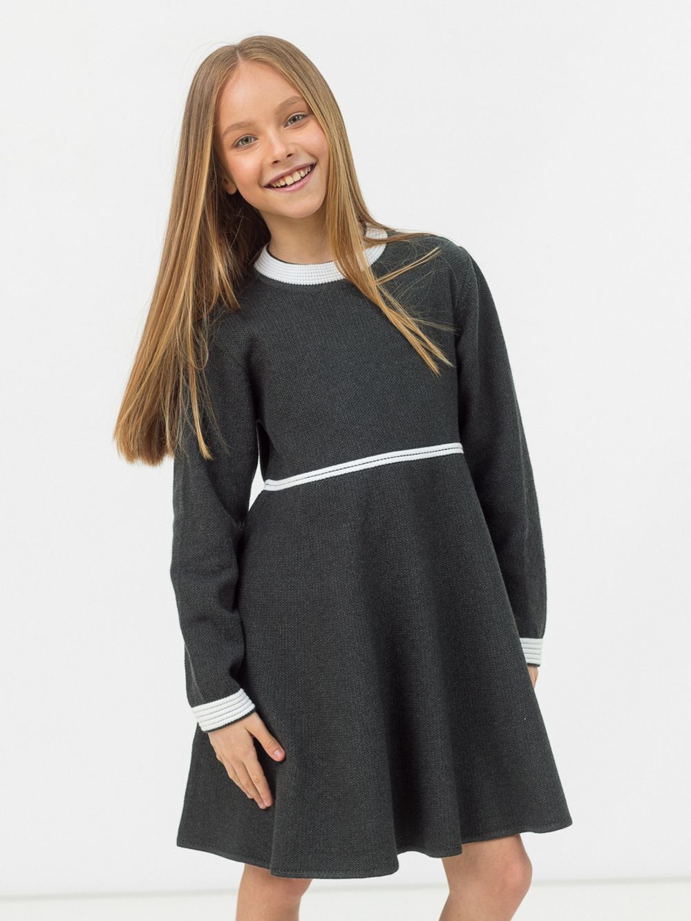 Платье для девочки в школу AT1017 темно-серый