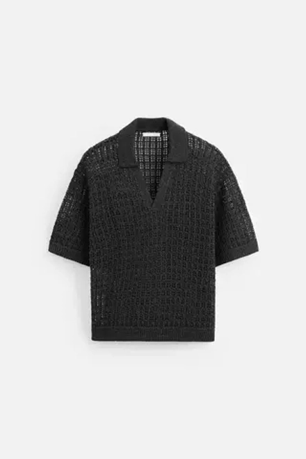 ZARA АЖУРНОЕ ТРИКОТАЖНОЕ ПОЛО, УГОЛЬНЫЙ