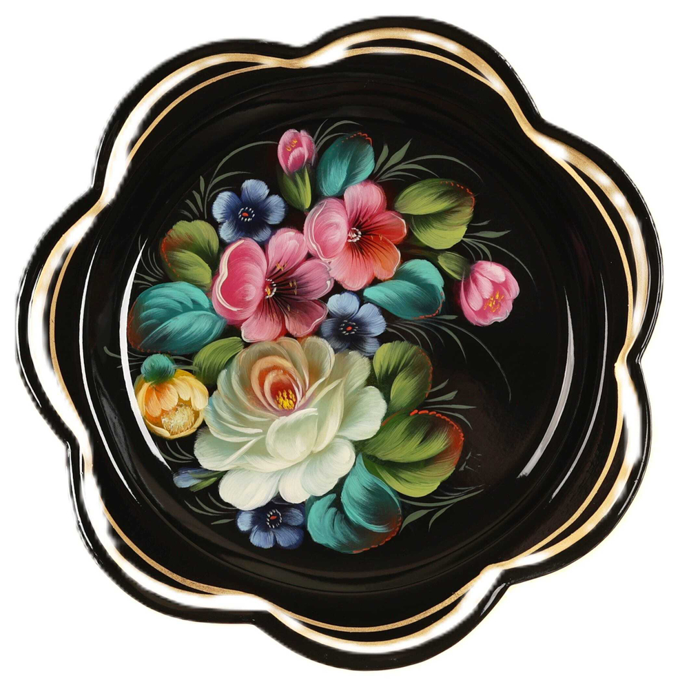 Жостовский поднос декоративный, размер 18 см (A1), металлический