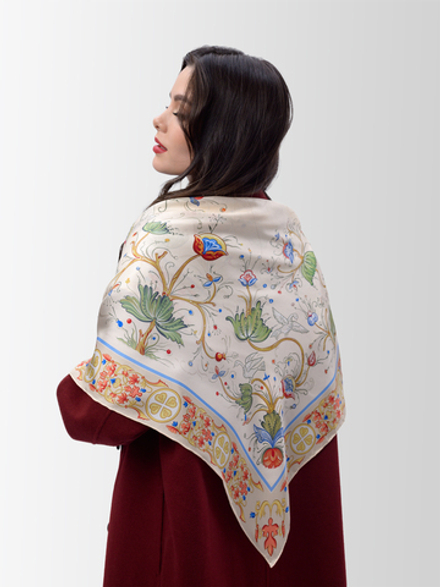 Платок «Зачатьевская роспись. Райский сад» 100% шёлк