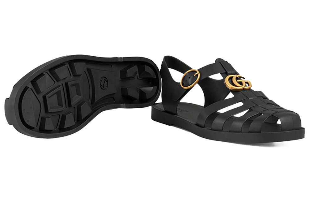 GUCCI Gucci Rubber Buckle Roman Sandals Men's Black