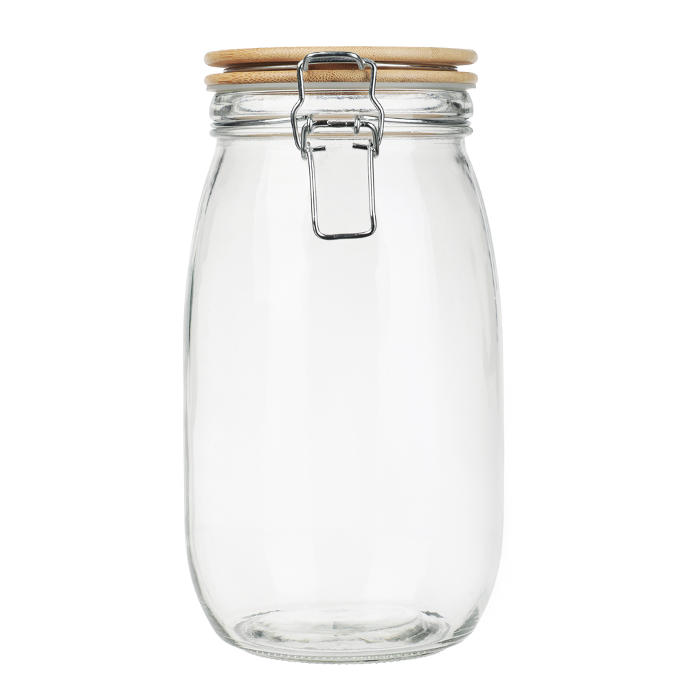 Банка для сыпучих продуктов 1500мл 12x22см, стекло, крышка бамбук