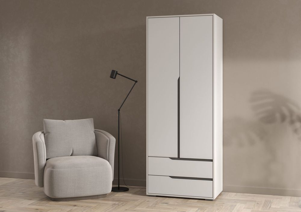 Шкаф двухстворчатый с 2 ящиками Алиса ШК2Я-800 (белый/белый гладкий), Интерьер Центр, г.Пенза