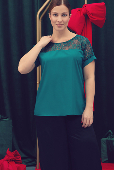 Блузка с кружевом 3256зпа, зеленый #44З093256зп