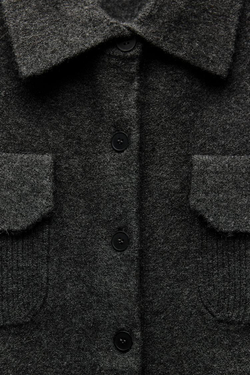 ZARA ОДНОТОННЫЙ КАРДИГАН С ВОРОТНИКОМ ПОЛО, МАРЕНГО С МЕЛАНЖЕВЫМ ЭФФЕКТОМ