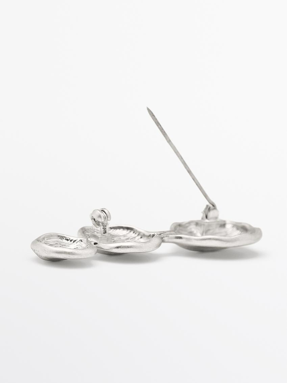 Massimo Dutti Брошь с деталями «Листья», серебряный