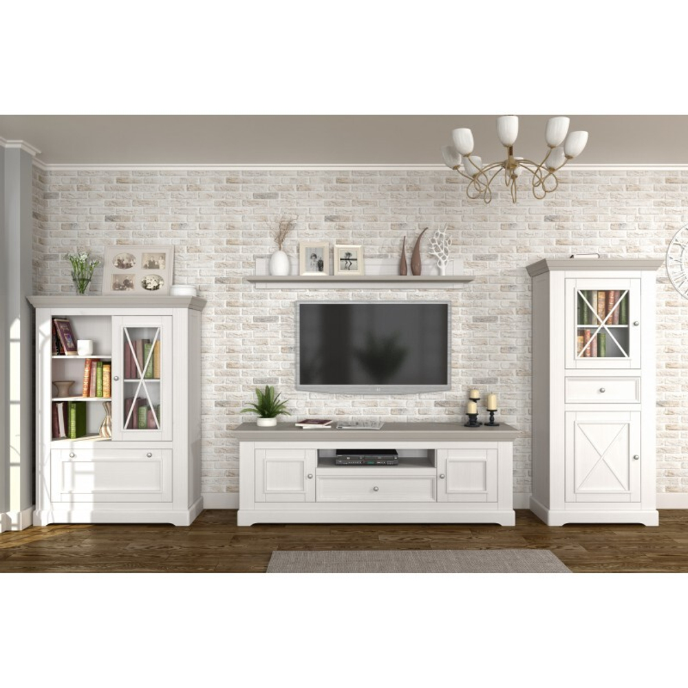 Тумба ТВ «Форест» 2 двери 1 ящик белый воск/антрацит