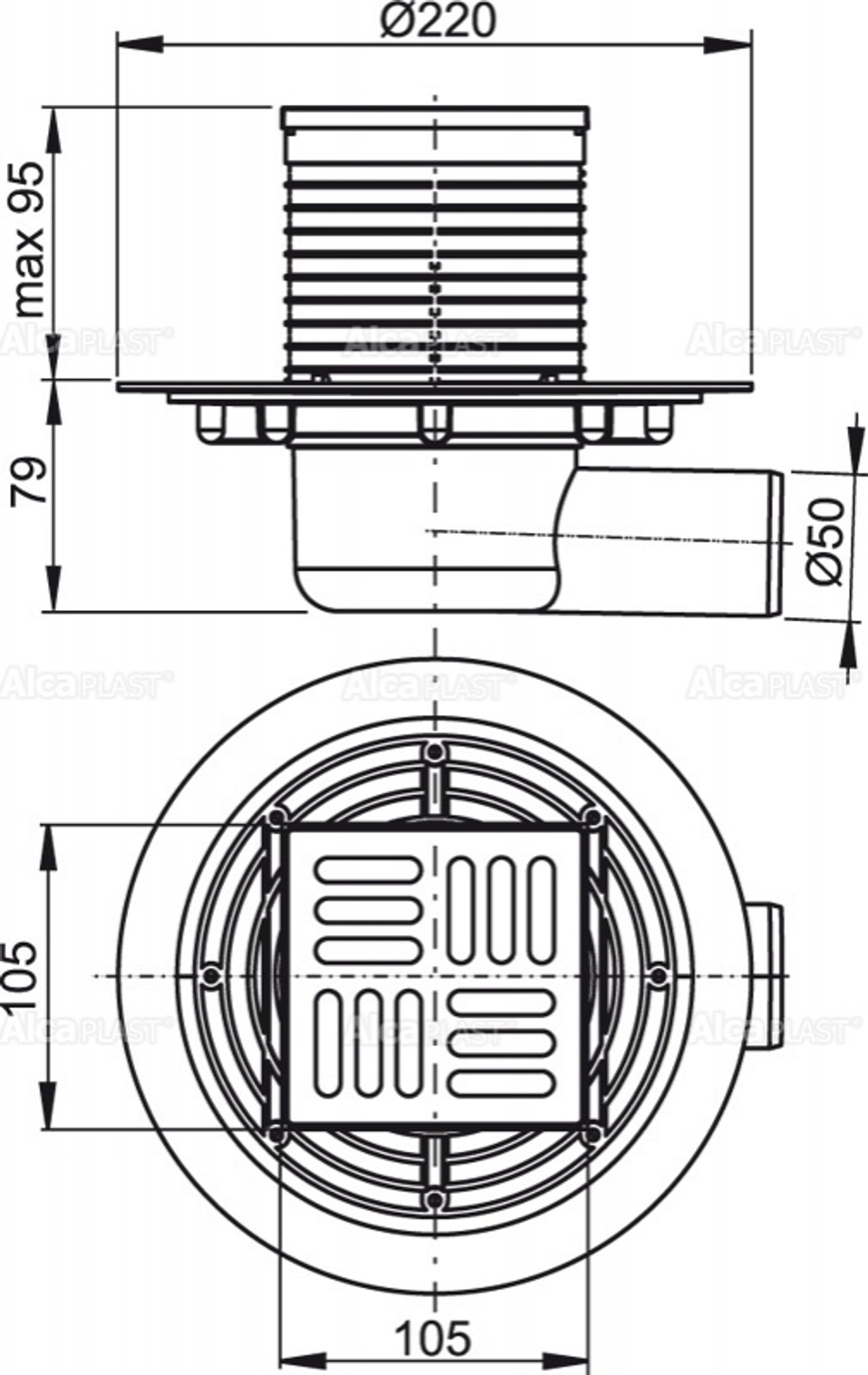 Сливной трап AlcaPlast APV101 105 x 105/50