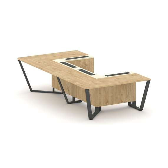 Steel Meet Стол переговорный П-образный KM-PR.B.SP-07P Тиквуд Светлый/Ваниль Глянец/Металл Антрацит