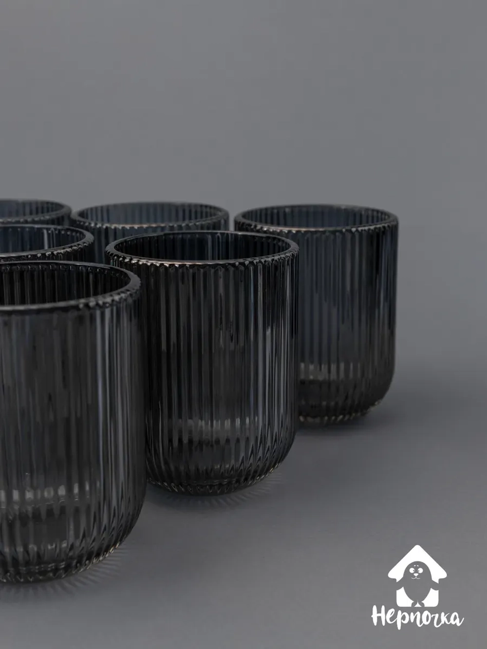 Набор ребристых стаканов для виски, 270 мл. 6 шт. Черные