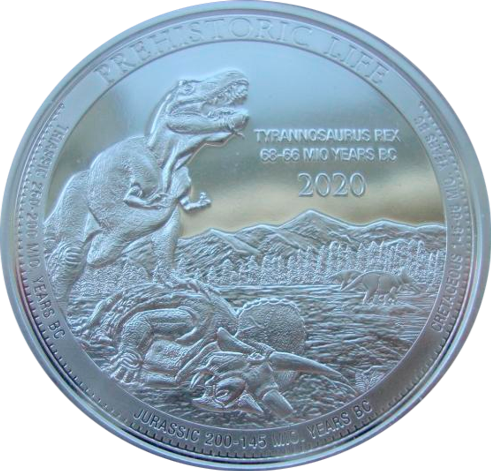 Конго 20 франков 2020 Тираннозавр Рекс Динозавр Ящерица Tyrannosaurus Rex Мезозойская эра Серебро