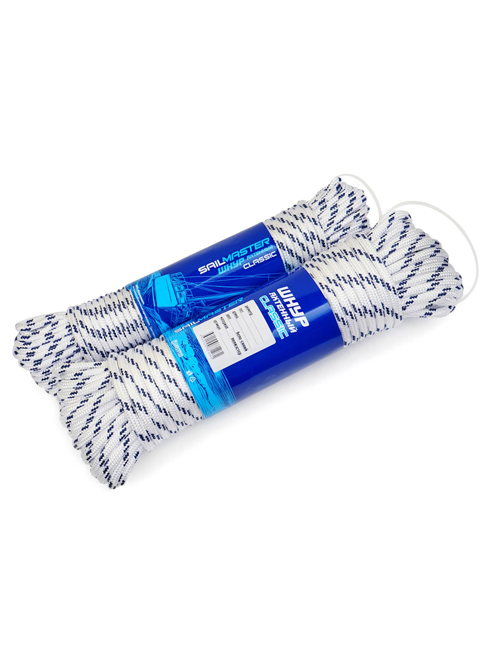 Шнур плетеный яхтенный SailMaster Classic 12,0 мм, 3000 кгс, 30м, белый/синяя прядь, моток