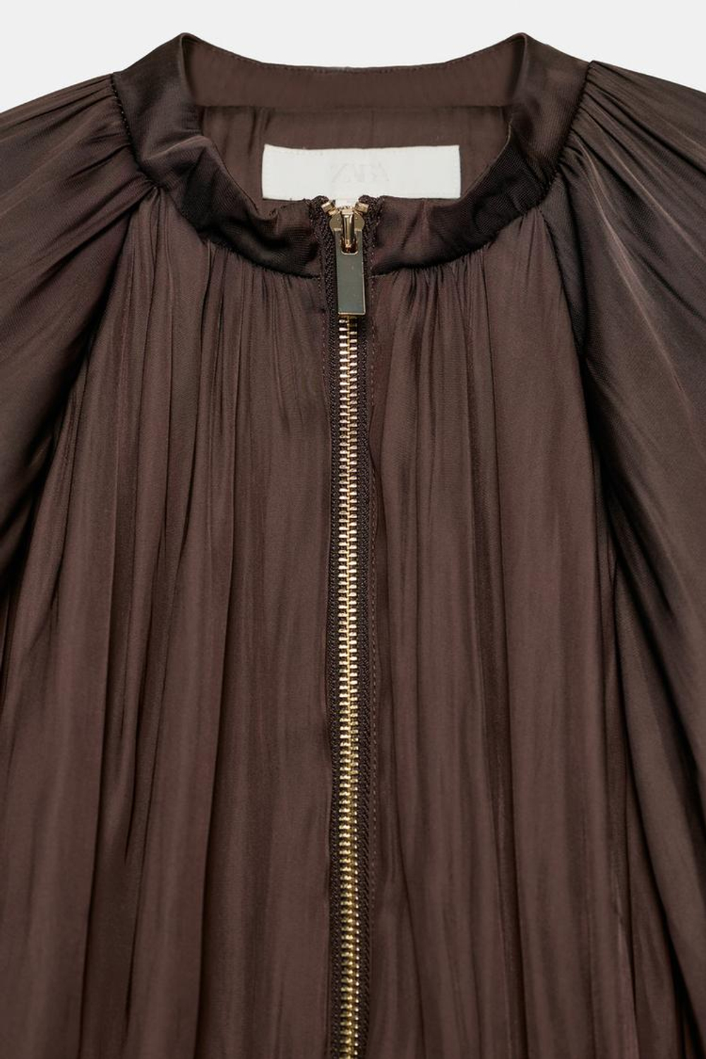 ZARA САТИНОВЫЙ БОМБЕР GLOBO, КОРИЧНЕВЫЙ