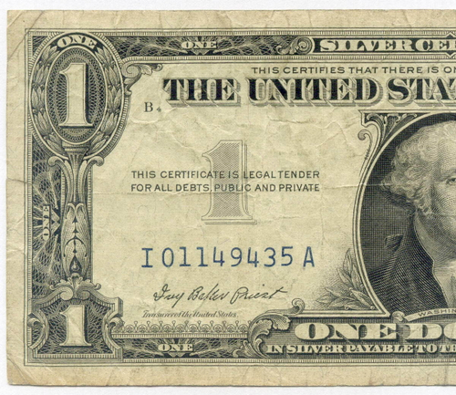 Банкнота США 1 доллар (серебряный сертификат) 1957 I 01149435 A. F