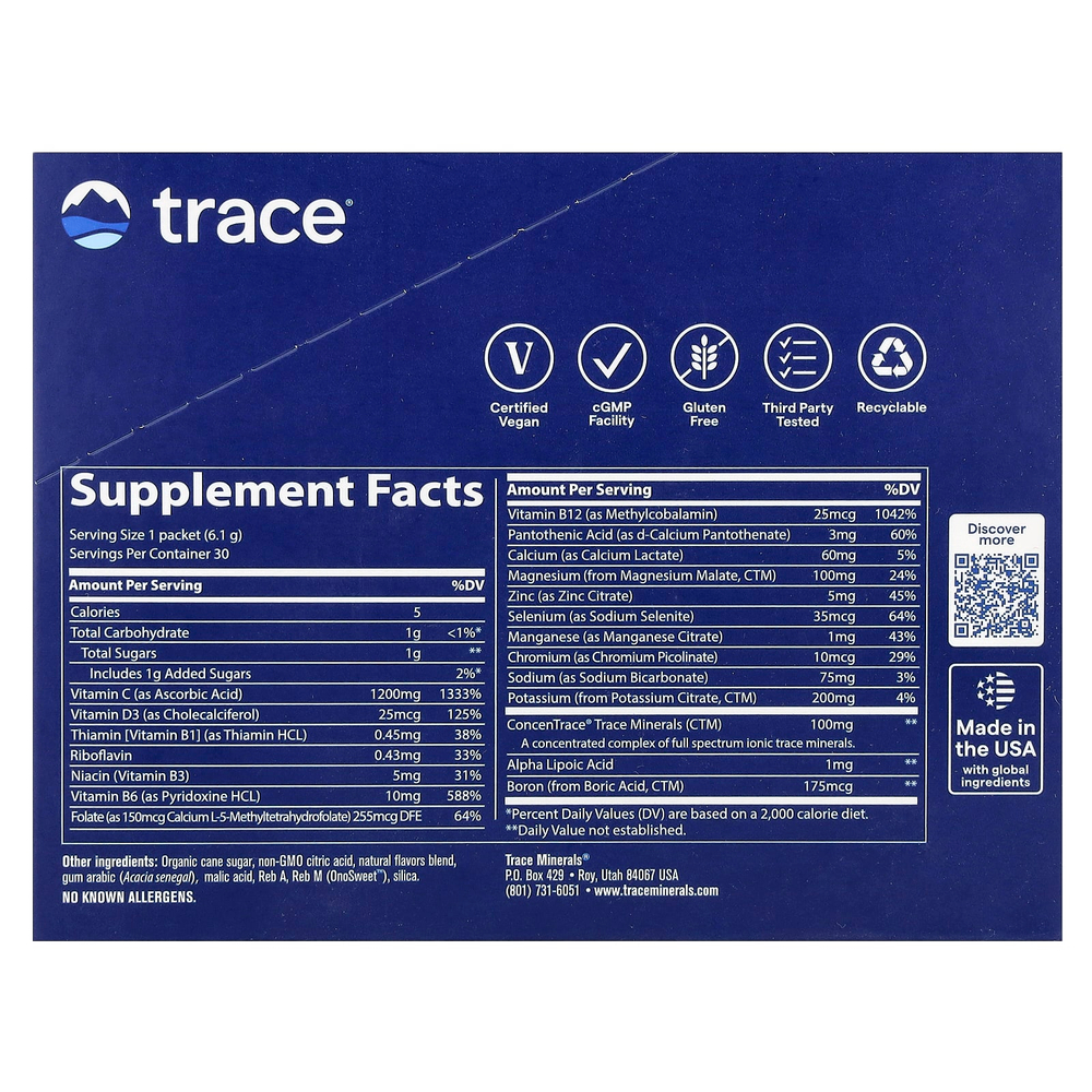 Trace, Power Pak, лимон и лайм, 30 пакетиков в виде стиков по 6,1 г (0,22 унции)