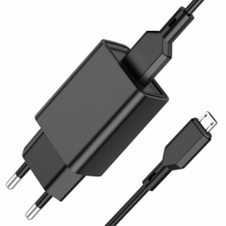 Сетевое зарядное устройство  1USB Borofone BA68A, Glacier, с кабелем микро USB, 5V/2.1A черное