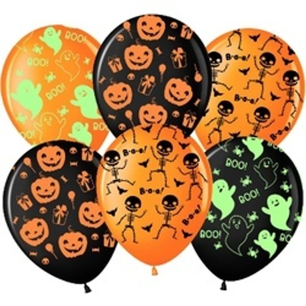 Шар (12"/30 см) Хэллоуин, Призрачные огни, Ассорти, пастель, 5 ст флюор 25 шт.