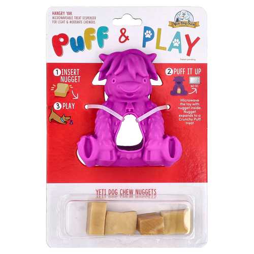Yeti Dog Chew, Puff & Play, дозатор лакомств, жевательные таблетки для собак, жевательные, фиолетовый, 4 жевательных конфеты, 1 дозатор