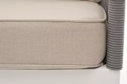 "Канны" диван 3-местный плетеный из роупа, каркас алюминий белый муар, роуп светло-серый круглый, ткань бежевая 15052