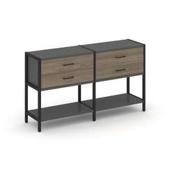 Shelf System Двухсекционный стеллаж двухярусный с ящиками SN.STM-222 Антрацит/Вяз Благородный/Металл