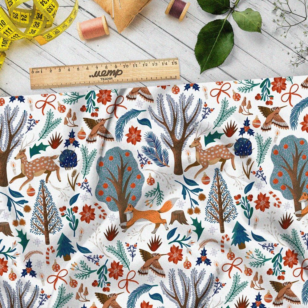 Ткань саржа животные в лесу