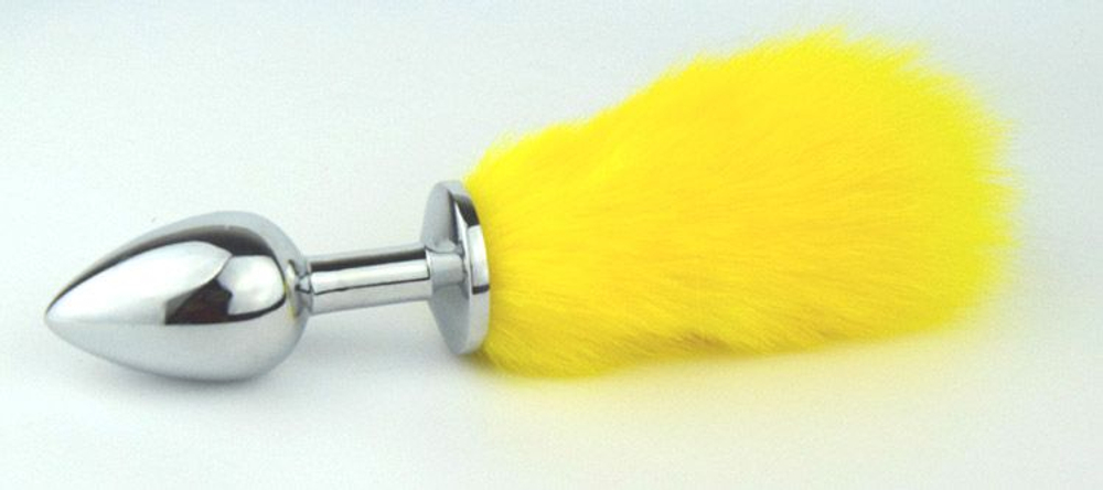 Металлическая анальная пробка с хвостиком лимонного цвета (Цвет: желтый)