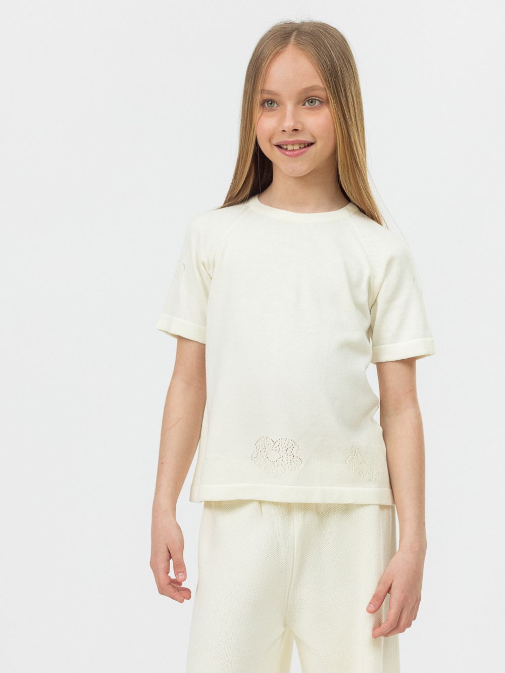 Джемпер для девочки с коротким рукавом AT1083 молочный