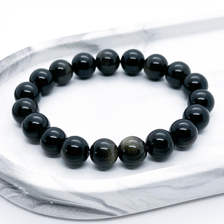 Браслет, "золотой" обсидиан, диаметр бусин около 10 мм, размер 17 см