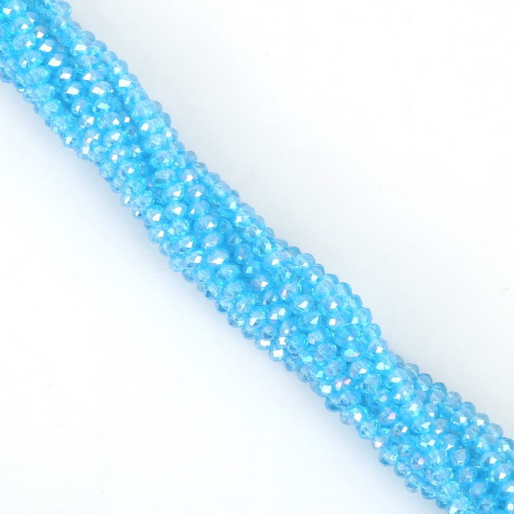 Бусина стекло, цвет голубой АВ, размер 3,5*2,8 мм, цена за нить 36 см