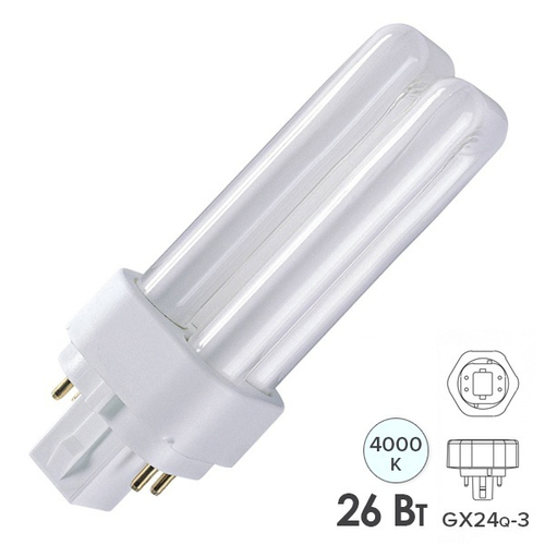 Лампа компактная люминесцентная LBL T/E 71015 26W 4000K GX24q-3 (аналог PL-T/Dulux T/E 26W/840) 701071015