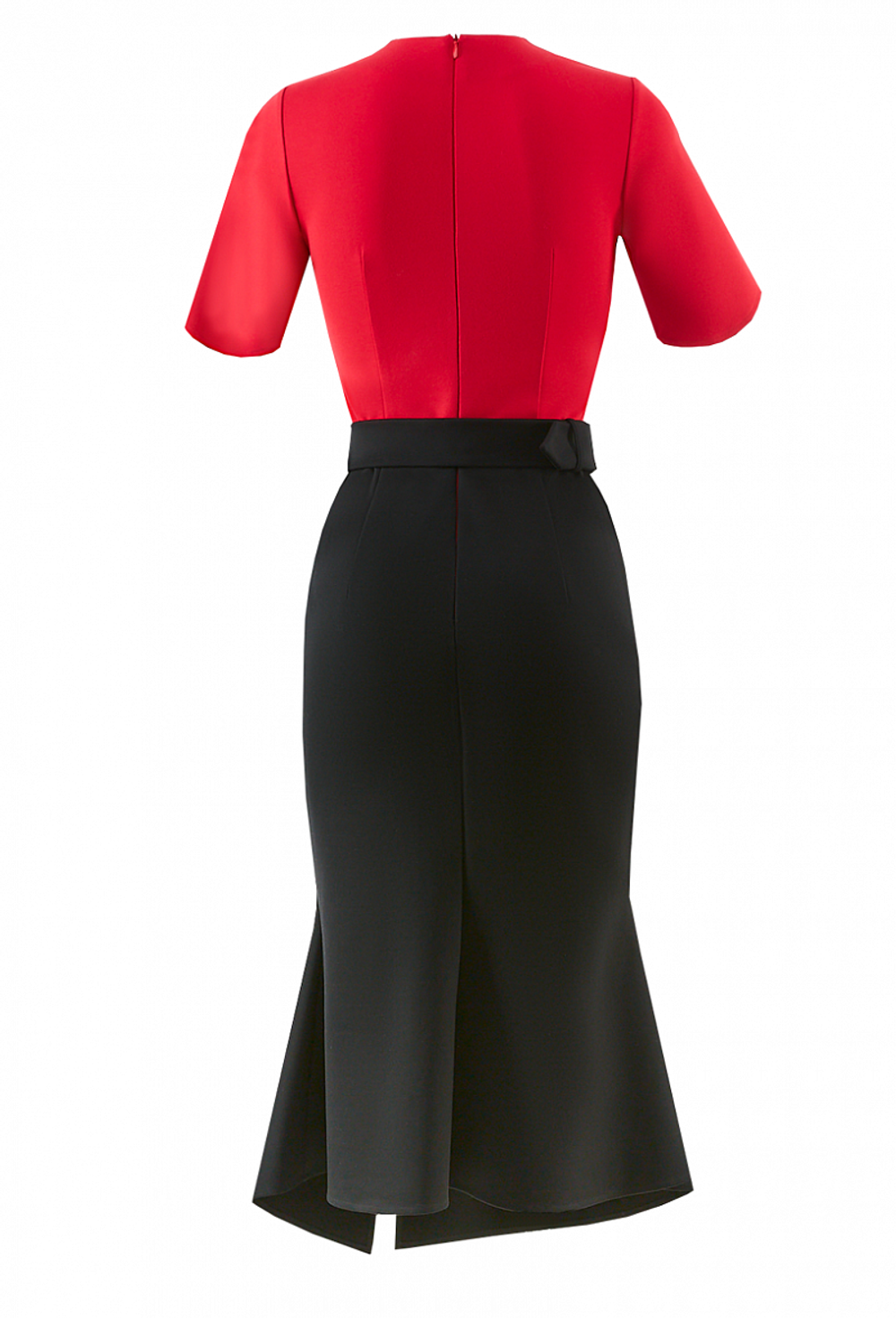 Трикотажное платье с поясом красно-чёрное 03-03-20 SS