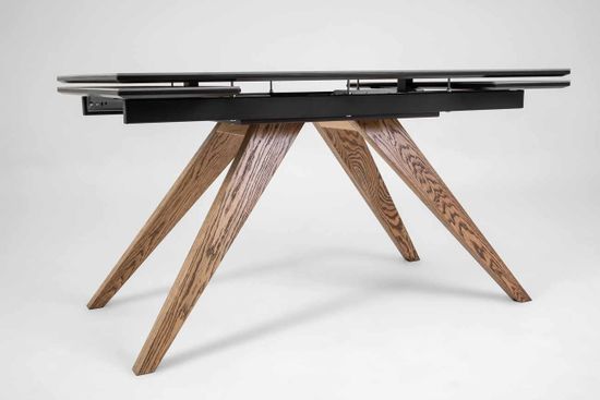 Стол Орландо-М (дуб/нога светлый дуб с черной патиной/столешница стекло Карелия)