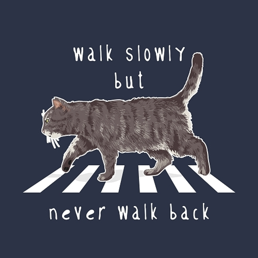 принт с котом Walk slowly but never walk back для темно-синей футболки