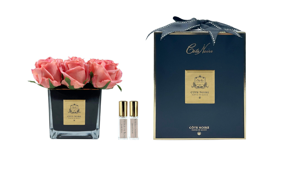 Букет роз ароматизированный Cote Noire Square 9 Rose peach корраловый/черный