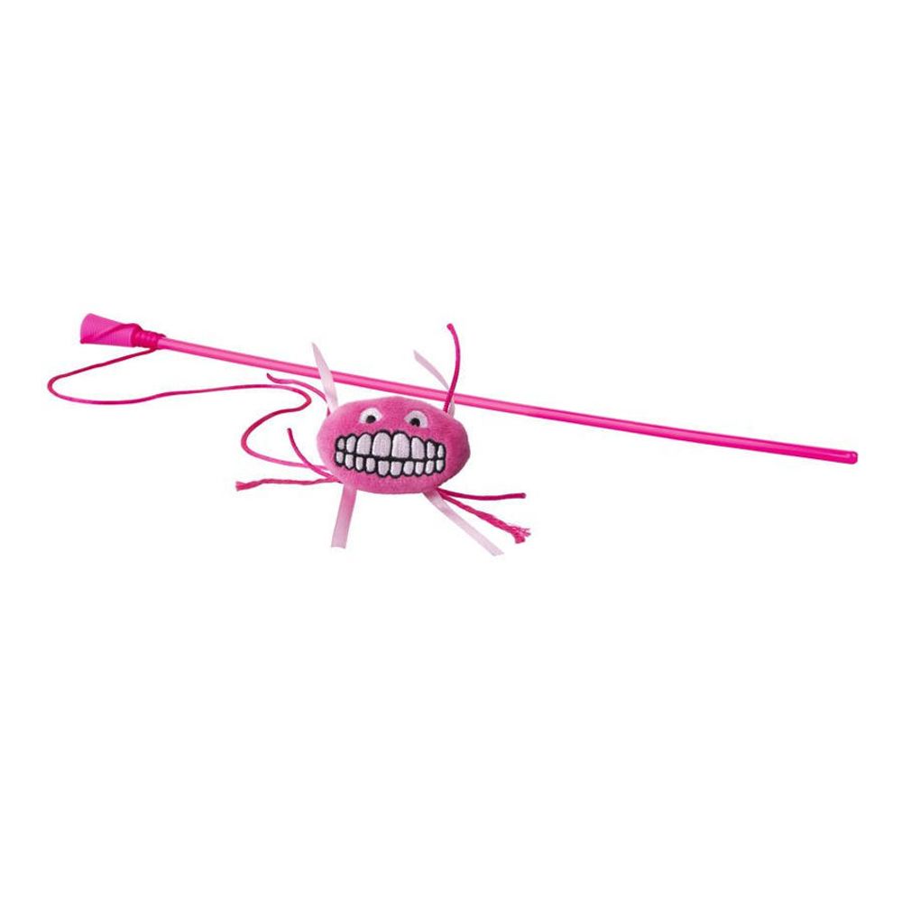 Игрушка дразнилка для кошек в виде удочки с плюшевым мячом, розовая catnip flossy magic stick pink