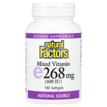 Natural Factors, смешанный витамин E, 268 мг (400 МЕ), 180 мягких таблеток