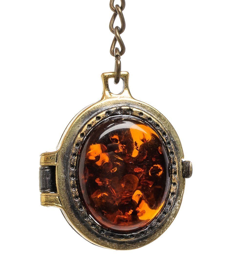 AM-1612 Брелок «Медальон Филин» (латунь, янтарь)