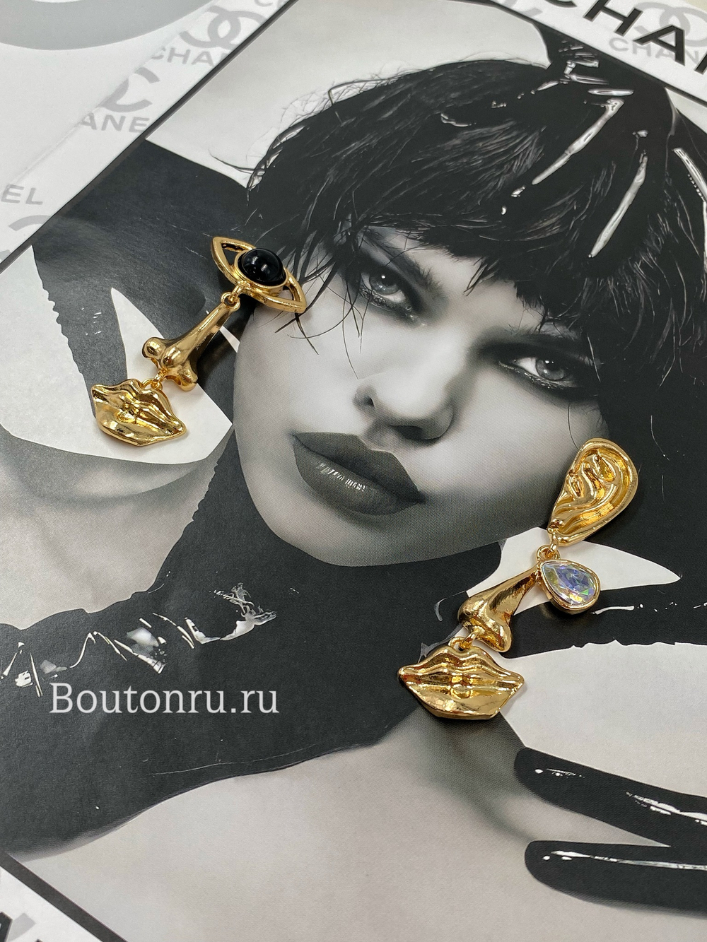 Серьги Скиапар. "Части лица" золотые с камнями