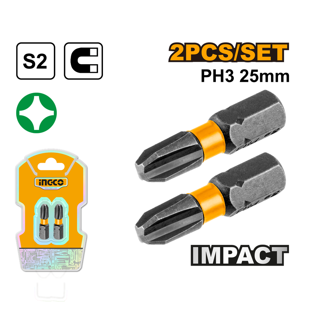 Набор ударных бит IMPACT INGCO SDBIM71PH325 INDUSTRIAL РН3х25 мм 2 шт.