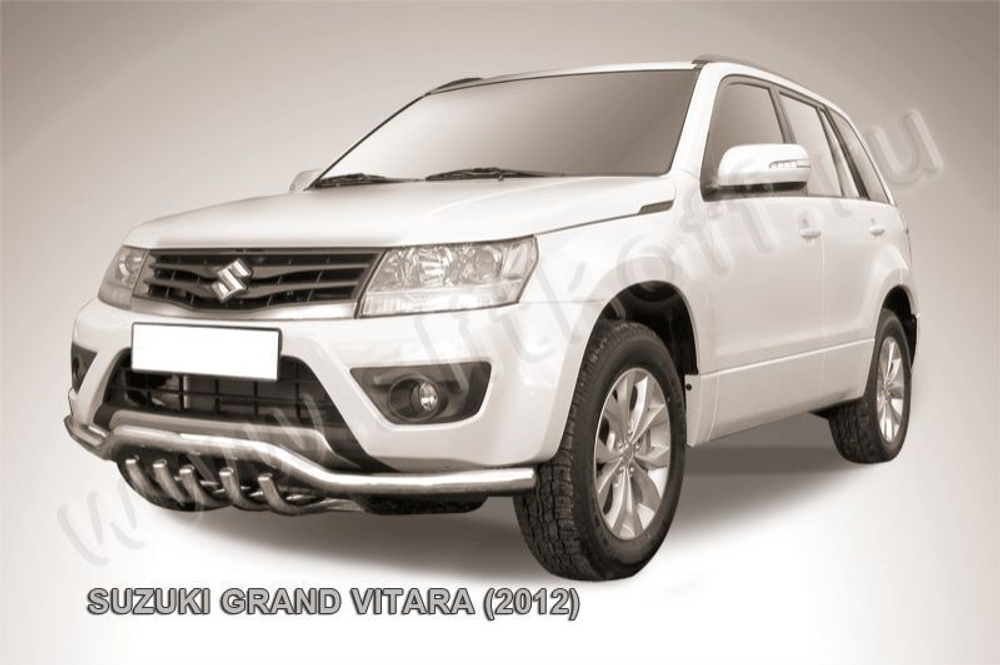 Защита переднего бампера (нержавейка) Suzuki Grand Vitara (2012-2015) d57 с защитой картера