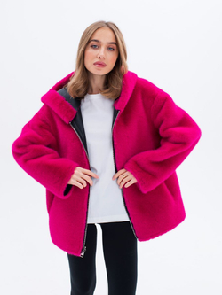 Дубленка короткая зимняя, фуксия, Северина