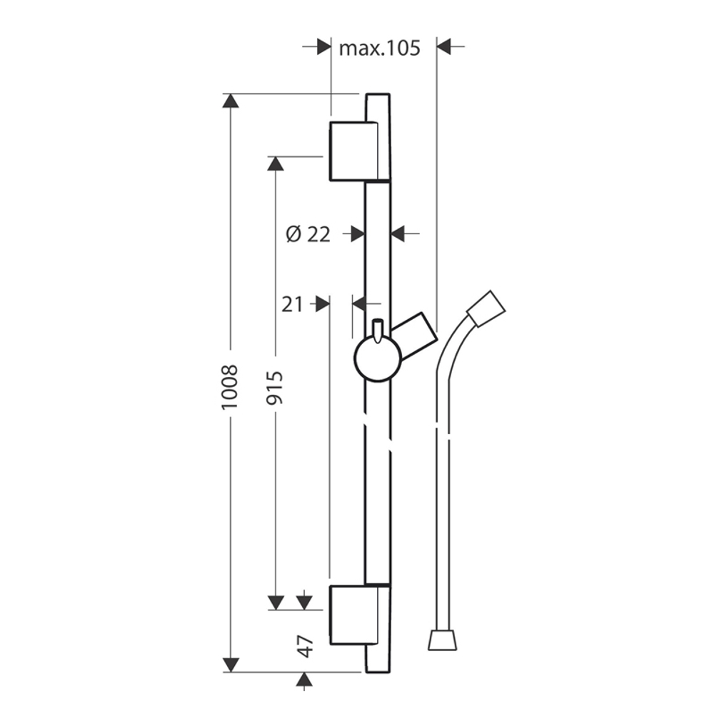 Душевая штанга Hansgrohe Unica S Puro 90 см со шлангом, черный матовый (28631670)
