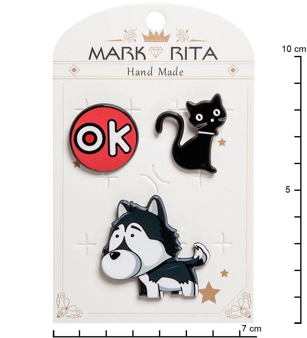MR- 75 Н-р брошей с цанговым зажимом бабочка «Кот и пес» Mark Rita