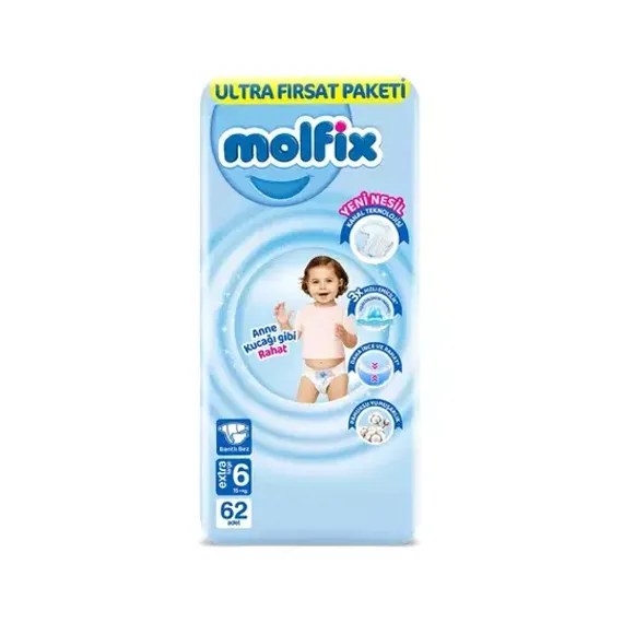 Uşaq bezi \ Подгузники \ Diapers Molfix  62pcs ( extra large 6 -15+kg )