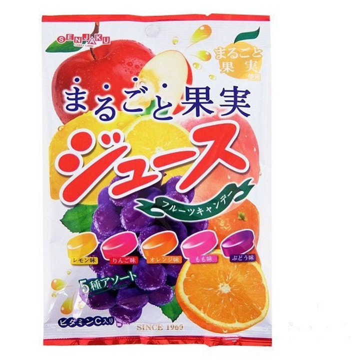 Карамель леденцовая Senjaku Fruit Juice Candy ассорти фруктовых вкусов (вишня, яблоко, персик, апельсин, виноград) 70 г