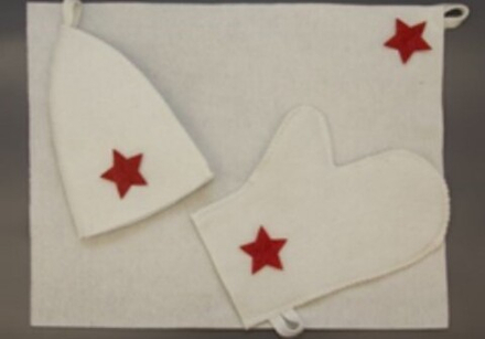 Набор банный  "С Днем защитника отечества" светлый (шапка,рукавица,коврик), войлок,СА025