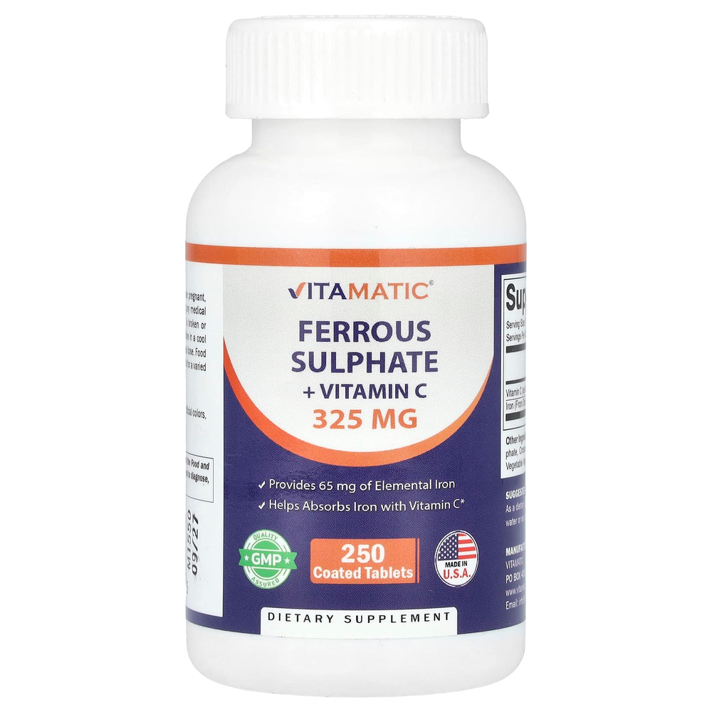 Vitamatic, Сульфат железа + витамин C, 250 таблеток, покрытых оболочкой