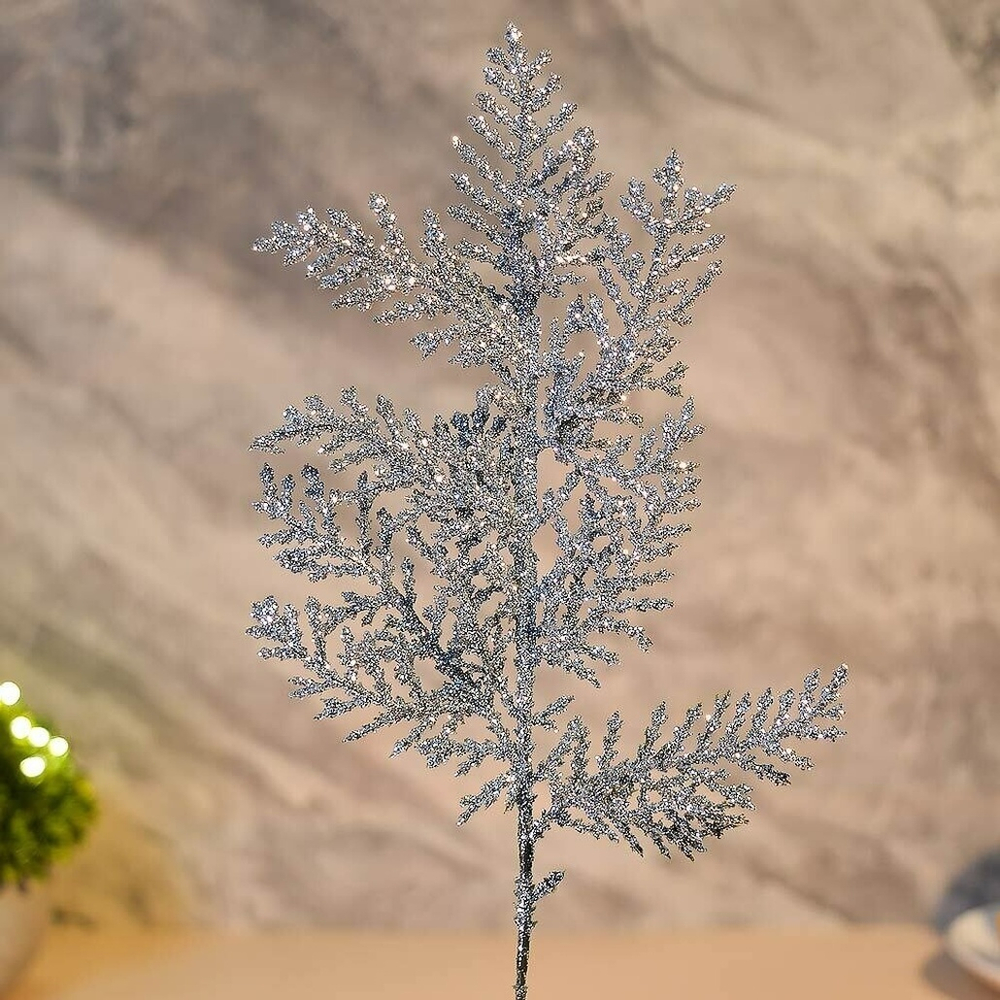 Украшение новогоднее "Ветка Блеск" 25см, серебро