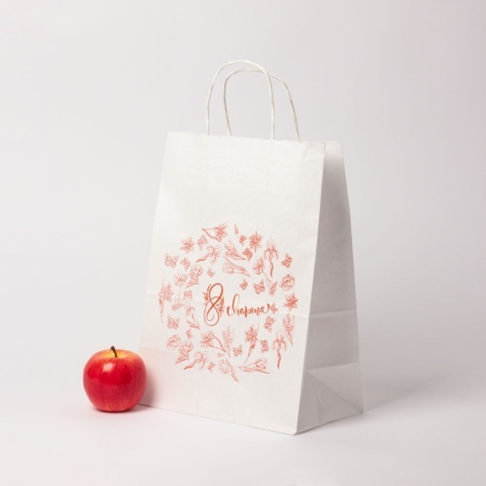 Пакеты бумажные, 26x35x14, "8 марта", белый