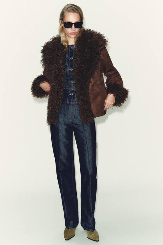 ZARA ДЖИНСЫ Z1975 STRAIGHT СО СРЕДНЕЙ ПОСАДКОЙ И СТРЕЛКАМИ, СИНИЙ